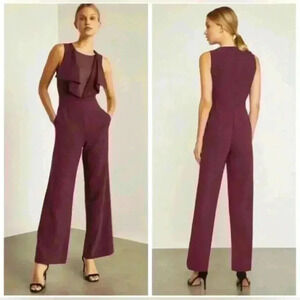 BCBG MAXAZRIA BORDEAUX RUFFLED JUMPSUIT